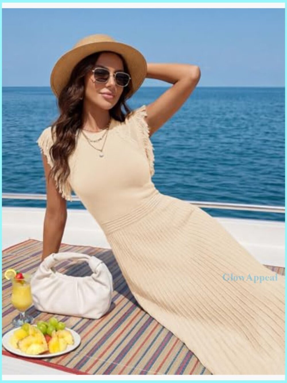 Sleeveless Fringe Ribbed Knit Midi Dress A-Line Casual Business Work - Picture 2 of 7